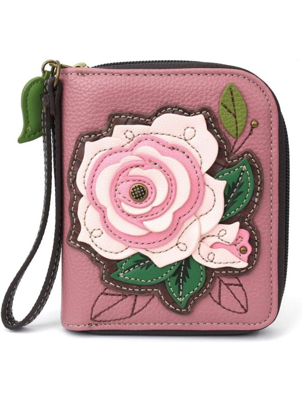 Stylish Zip Around Wallet Wristlet, 8 Card Slots, Durable PU Leather - Pink Rose